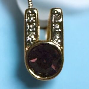 Vintage Gold Tone and Amethyst Purple Pendant with Crystal Accents